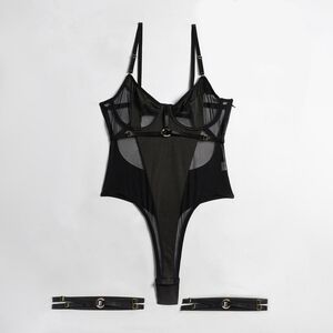 Forplay Black Teddy Lingerie W Garter Belts